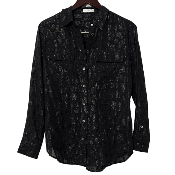 EQUIPMENT Black Daddy Cheetah Metallic Silk Button Down Shirt Top Blouse - Picture 4 of 7